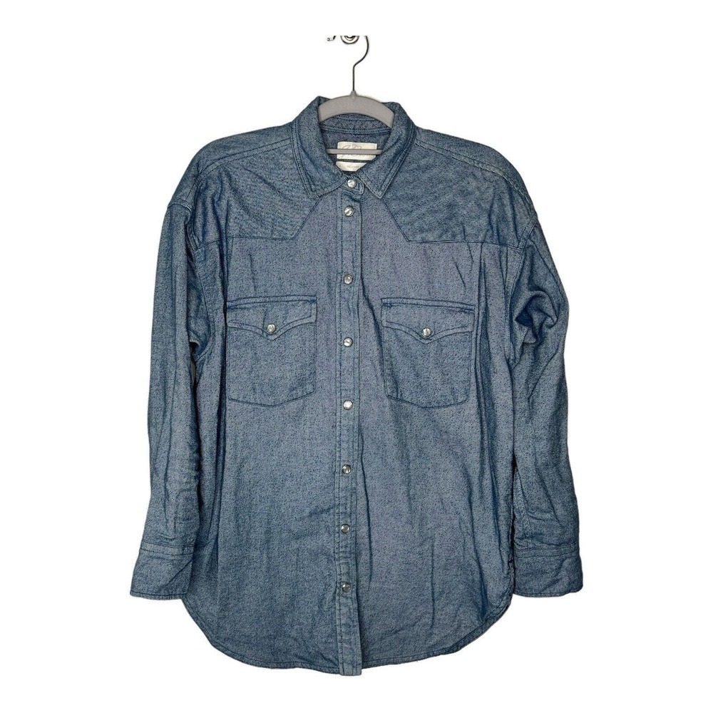 J Crew Womens Blue Pearl Snap Button Front Relaxed Fit Western Shirt Size 2